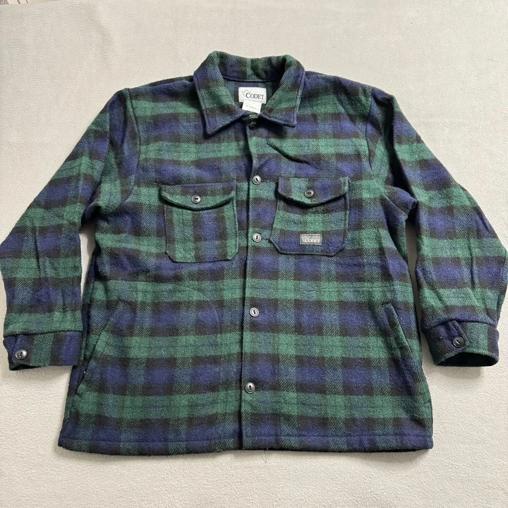 Codet Wool Jacket‎ Mens XL Green Blue Plaid Button Front Canada Outdoor
